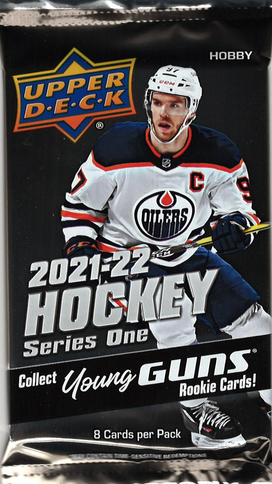 2021-22 Upper Deck Series 1 Hockey Hobby Pack (Young Guns Hit Odds 1:4)